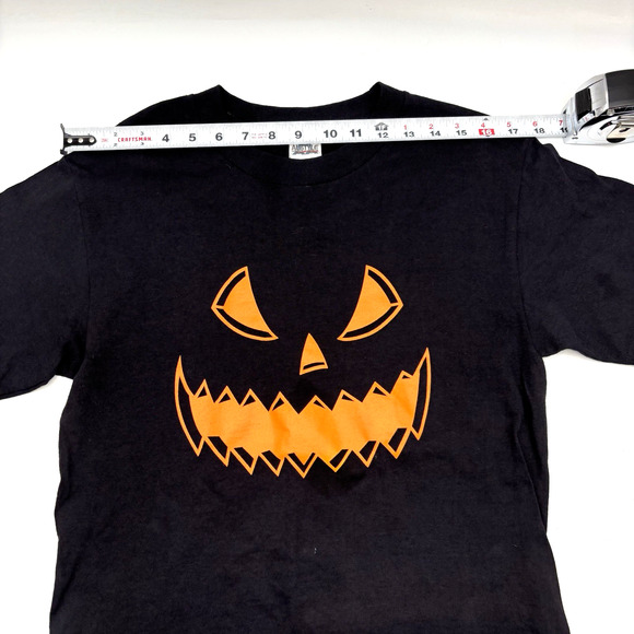 Vintage 90s Alstyle Apparel Black Cotton Jack O'lantern Halloween T-shirt Size S - Picture 4 of 9